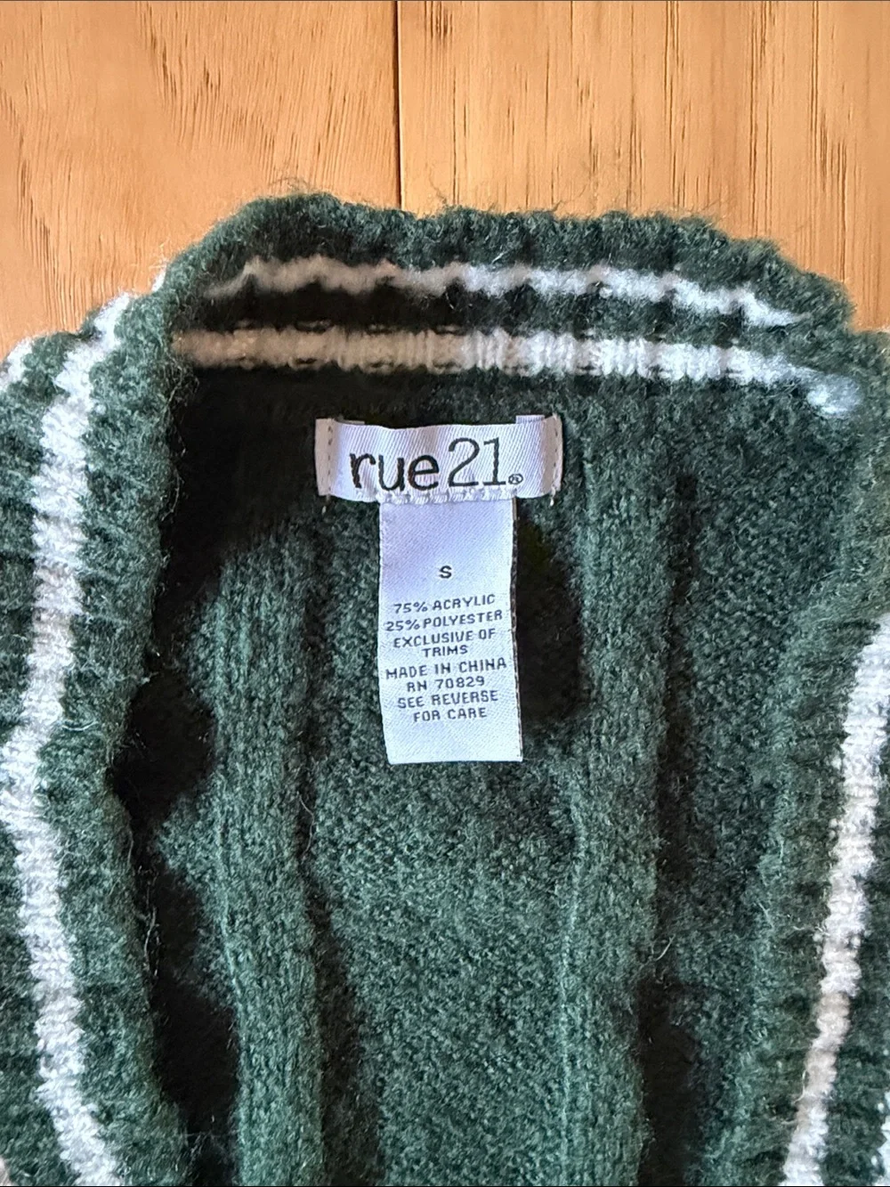 Rue21 Dark Green Cable Knit Cardigan with White Stripe Trim